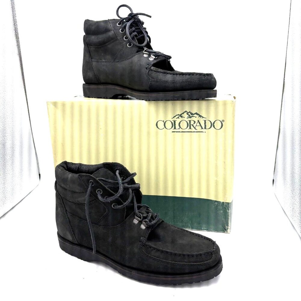 Colorado Leather Boots Black Lace Up Ankle Closed Toe Casual Extra Laces Mens 11